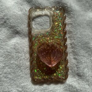 Glittery Gold IPhone 14 Pro Case with Heart Grip